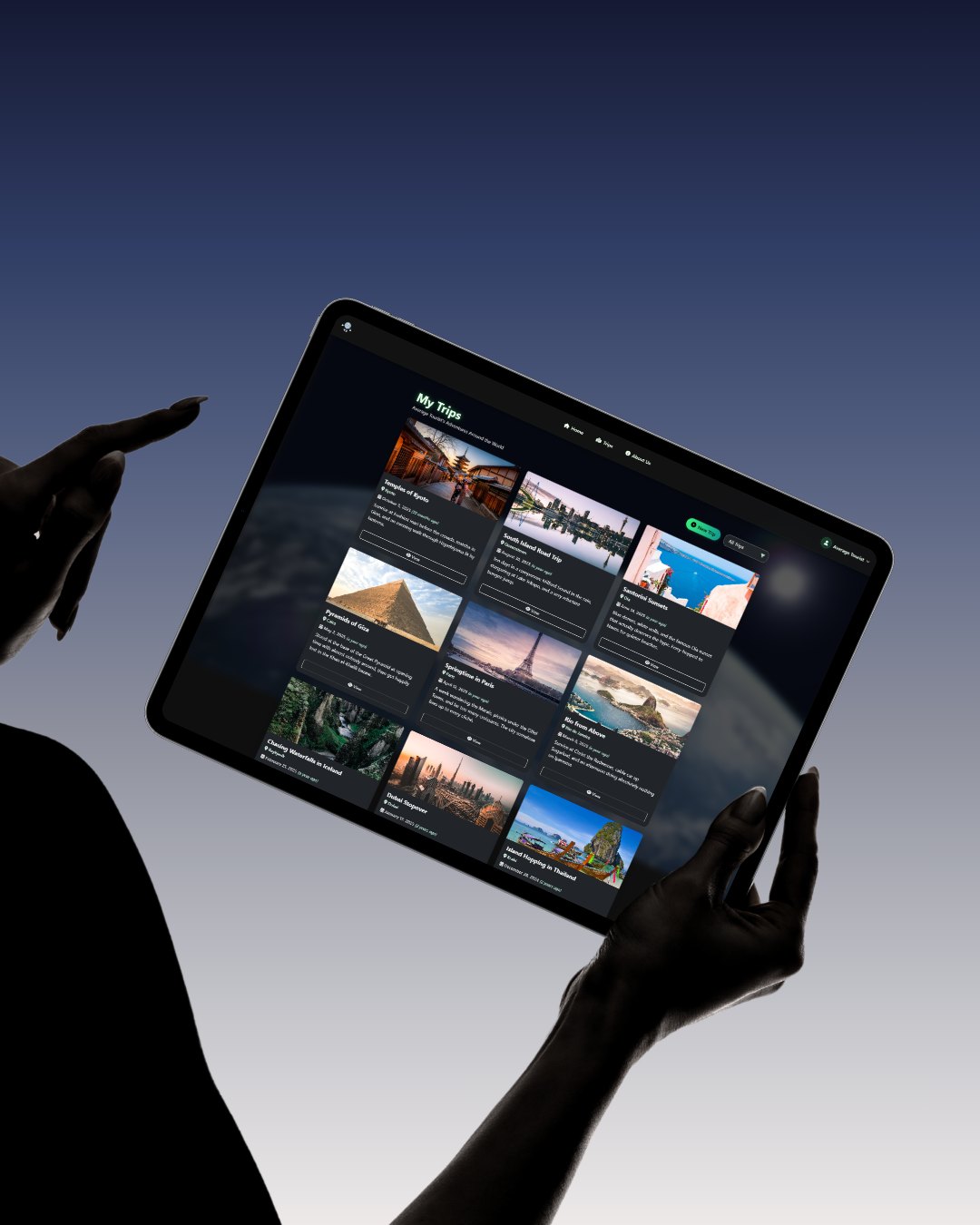 Map Mosaic trips gallery on a tablet