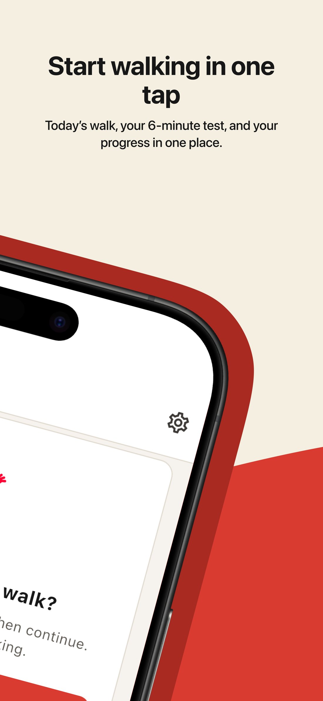 Close-up of the app showing today's walk prompt on a phone